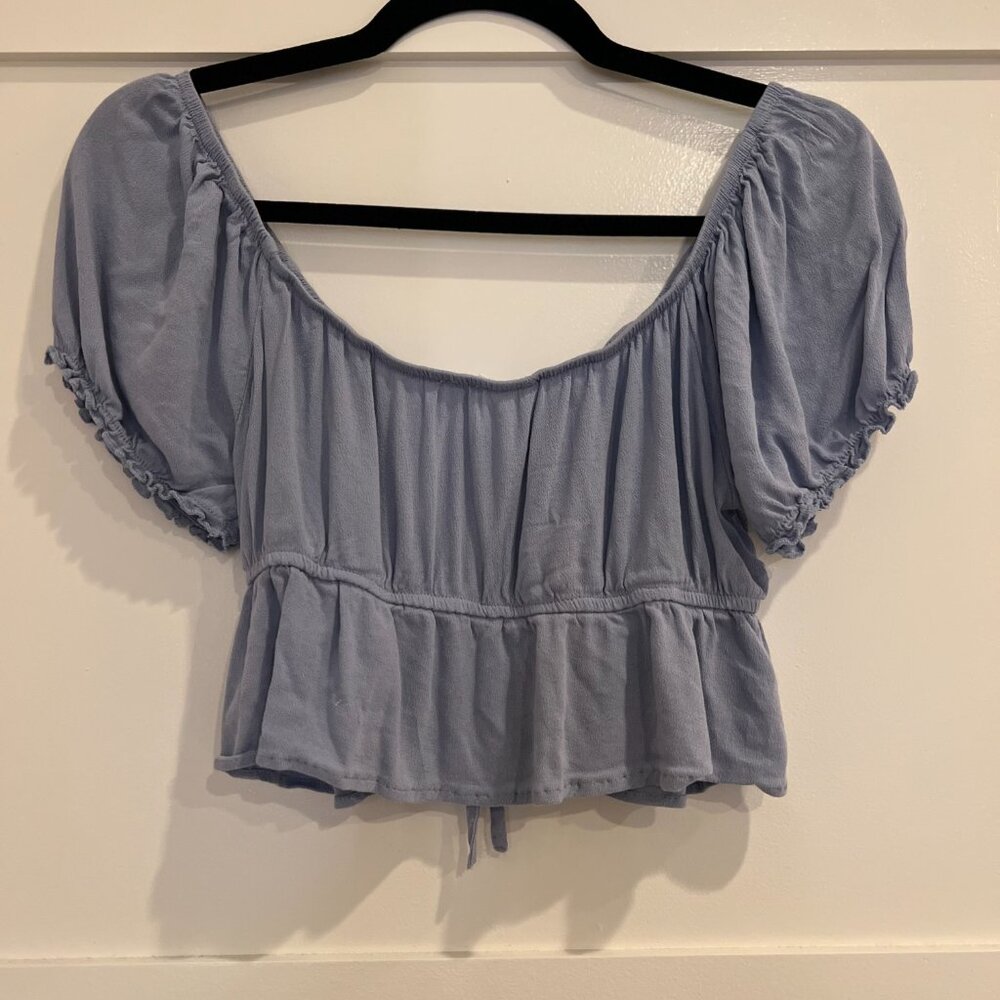 Garage Baby Blue Ruffle Crop Top - Picture 2 of 4